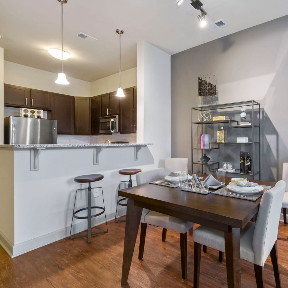 Model dining area at 401 Oberlin in Raleigh, North Carolina