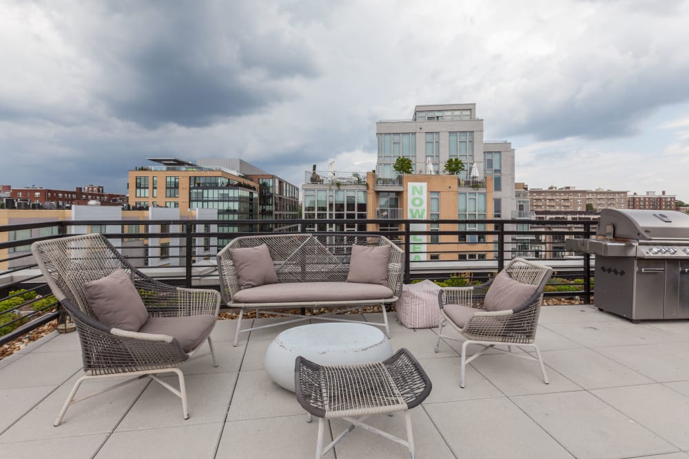 Super nice rooftop patio with amazing views for residents to hang out on at 1350 Florida in Washington, District of Columbia