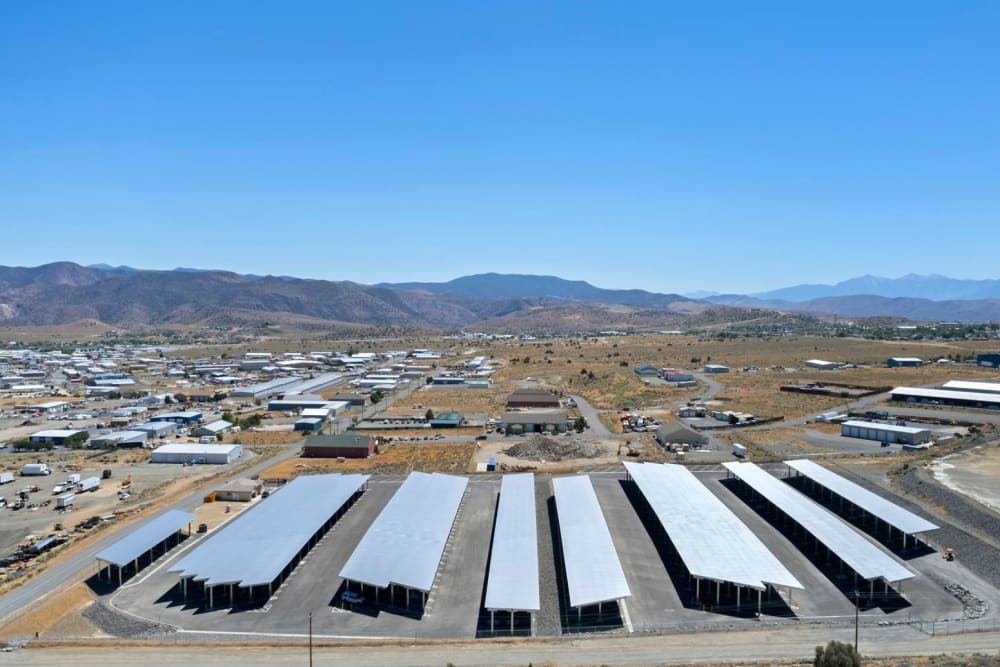 Aerial view of Comstock Covered RV Storage's facility in Carson City, Nevada 