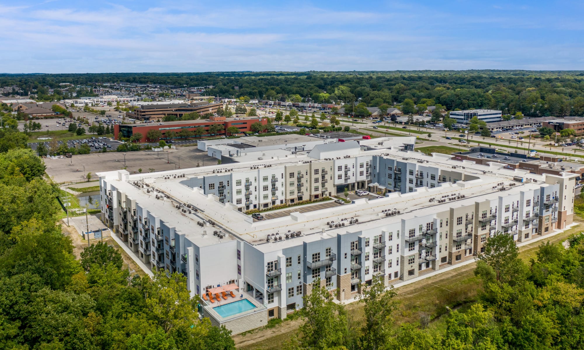 Aerial view of Town Court in West Bloomfield, Michigan