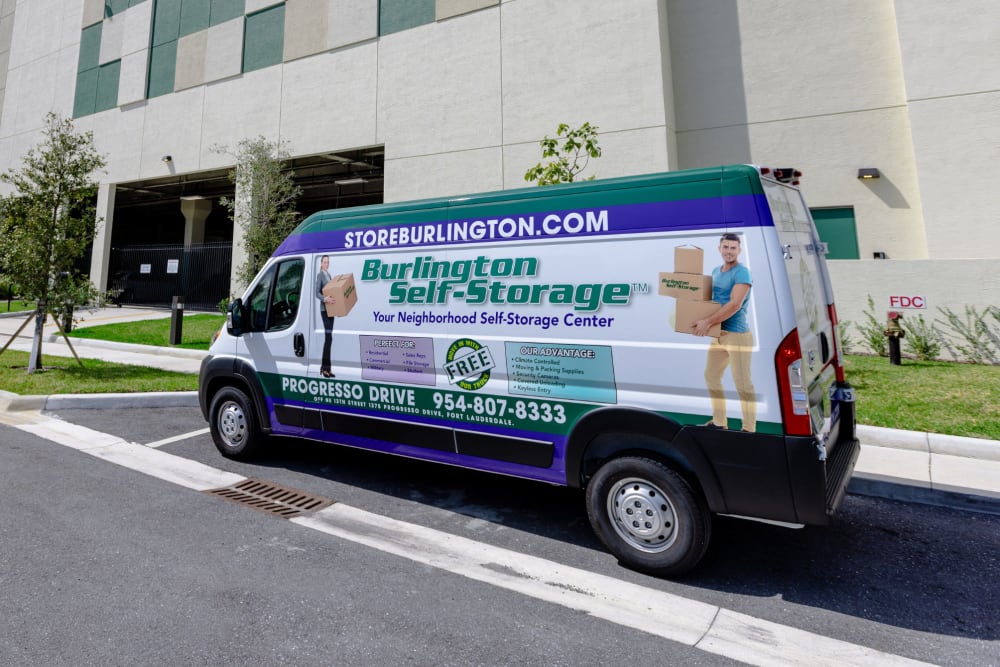 Free moving truck rentals at Burlington Self Storage Pompano Beach in Pompano Beach, Florida