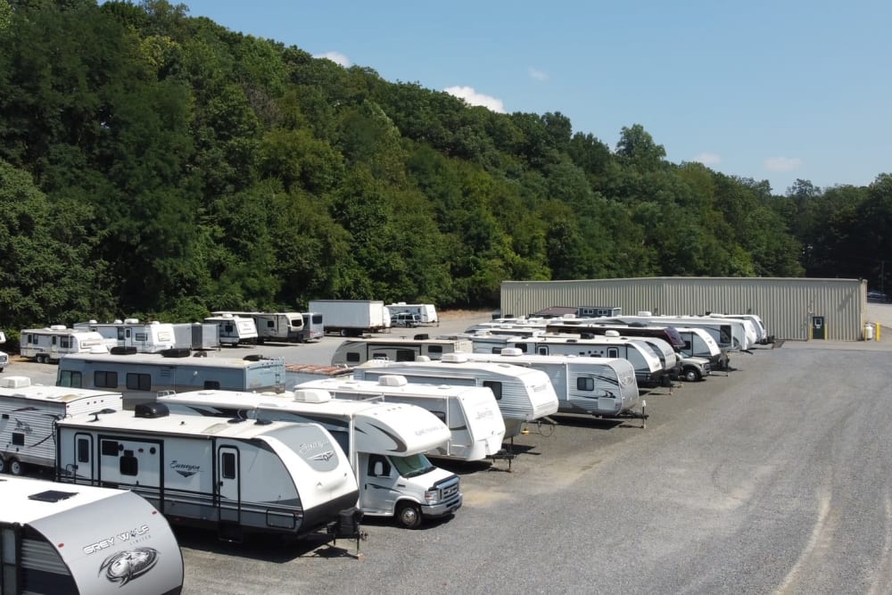 Rows of parkings spots available at Storage World in Sinking Spring, Pennsylvania