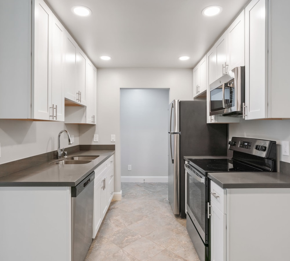 Large kitchen with white cabinets at Regency Plaza Apartments