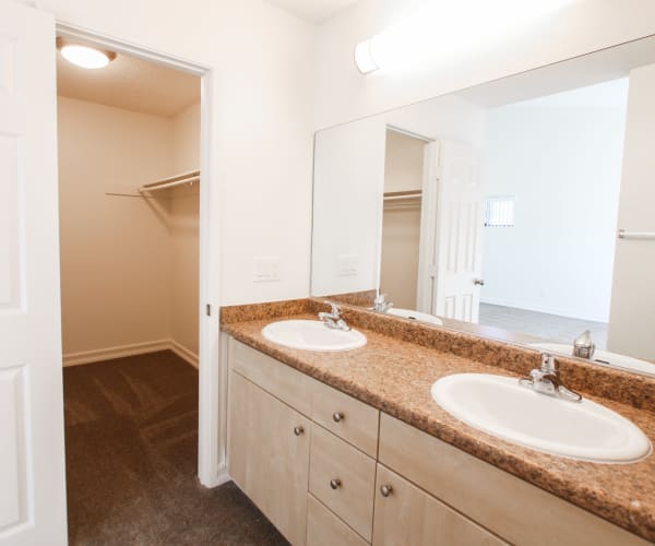 Dual sinks in a bathroom at Hilleary Park in San Diego, California