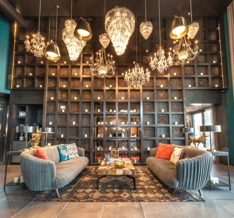 Awesome lounge area in the resident clubhouse at Mercantile River District in Fort Worth, Texas