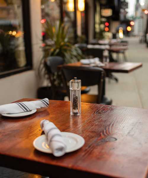 Outdoor table at a restaurant near Capital Greene in Wheeling, West Virginia