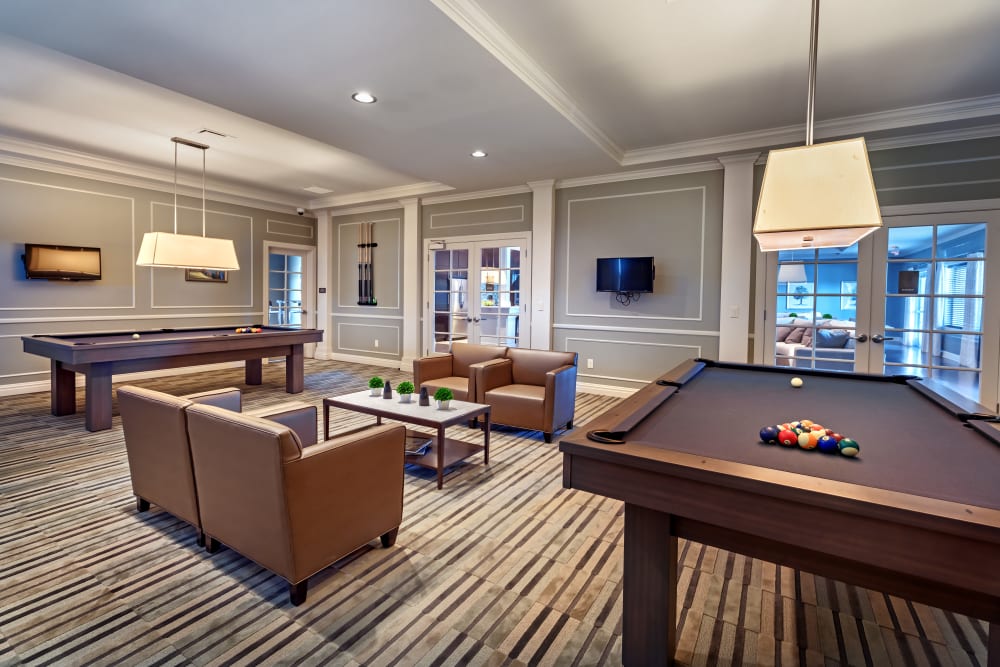 Billiards table and resident lounge at Rochester Village Apartments at Park Place in Cranberry Township, Pennsylvania