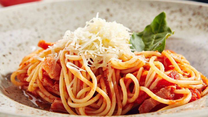 Bowl of spaghetti at Olympus Corsair in San Diego, California