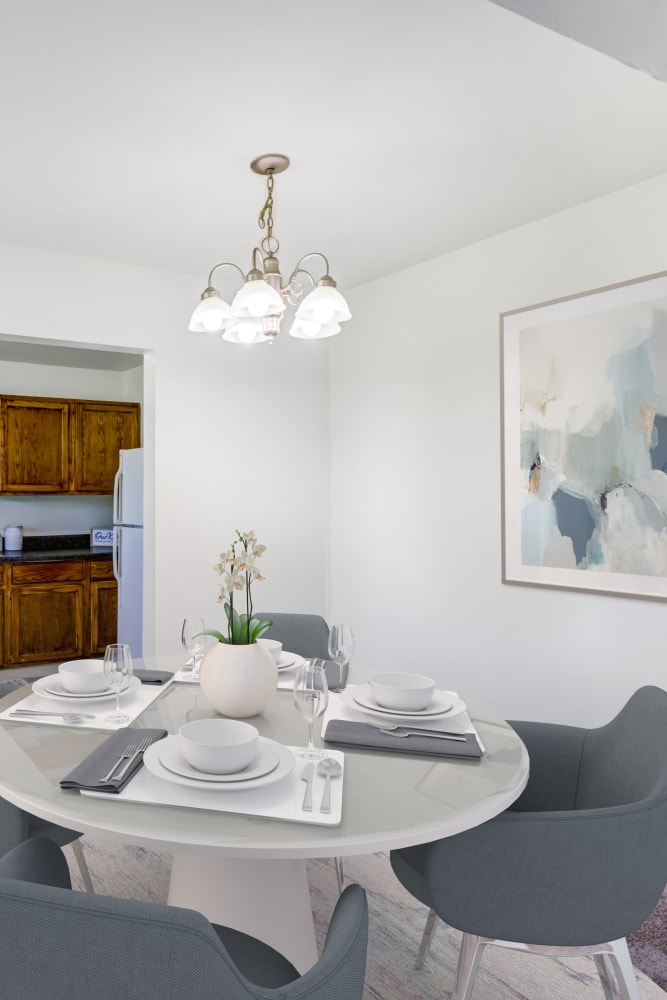 Dining area in a model home at Lumberton Apartment Homes in Lumberton, New Jersey