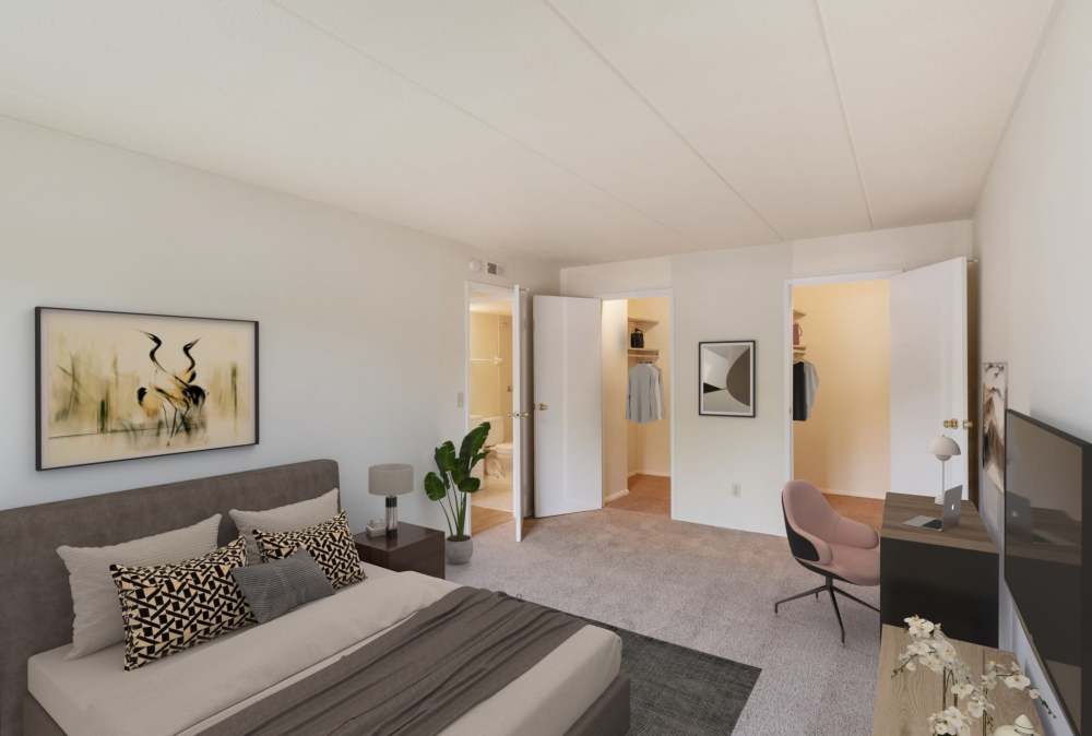 Well-lit living bedroom at Vantage Pointe West Apartment Homes in Cincinnati, Ohio