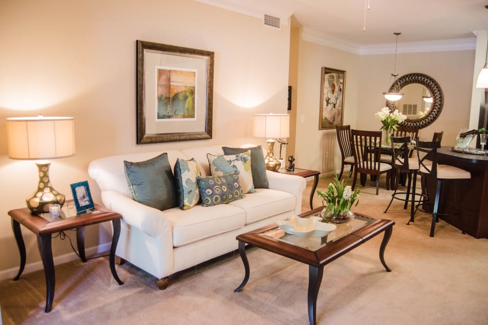 Spacious model living room at Lullwater at Saluda Pointe in Lexington, South Carolina