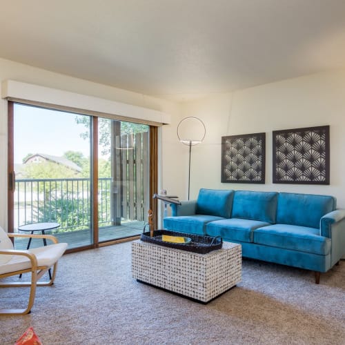 Bright open living room at Gateway Hills Apartments in Ames, Iowa