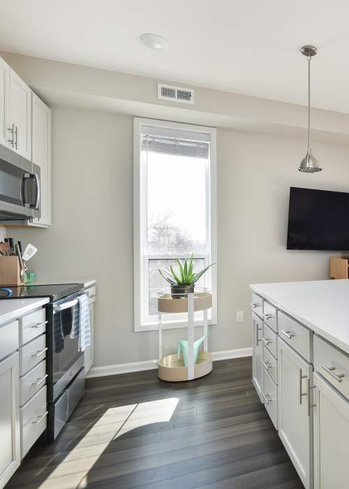 Kitchen with white cabinet at Serene Apartments in Minneapolis, Minnesota