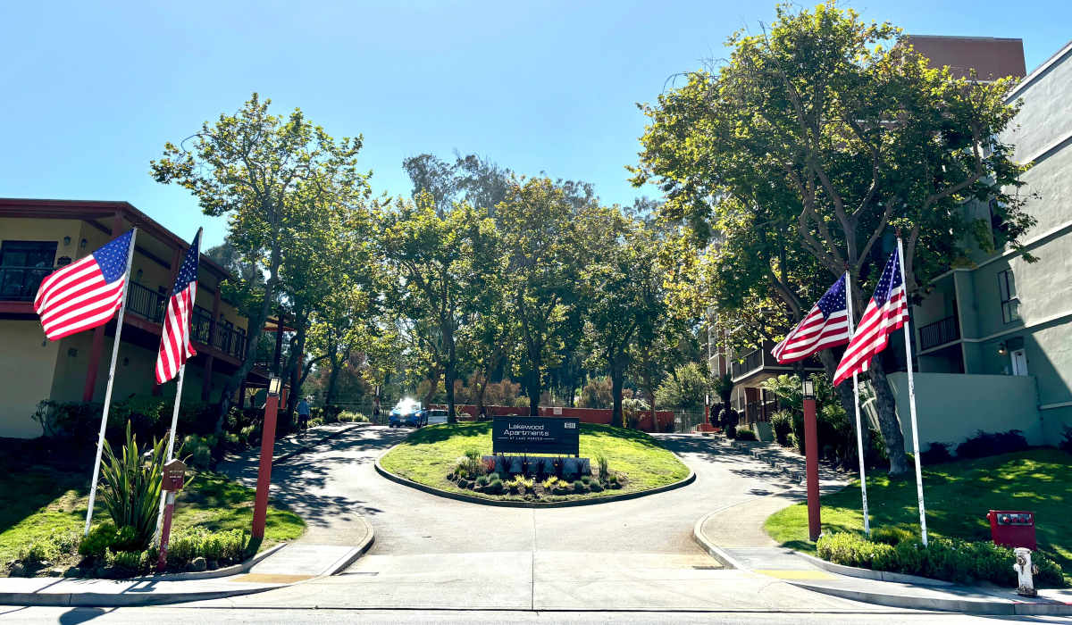 Exterior building at Lakewood Apartments at Lake Merced in San Francisco, California