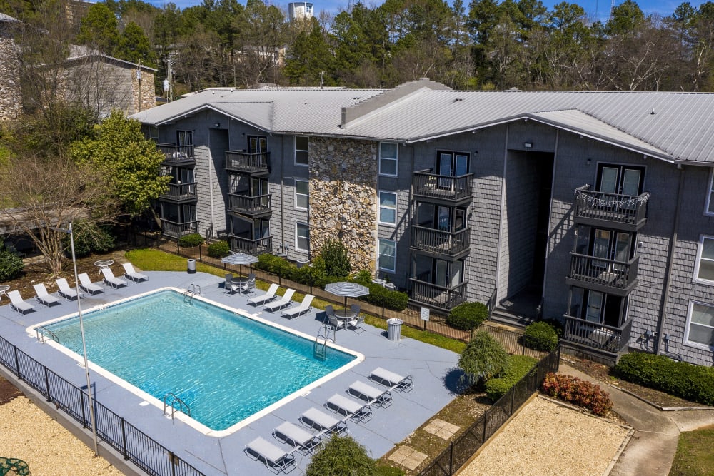 aerial view of our beautiful pool at HighPointe Apartments in Birmingham, Alabama