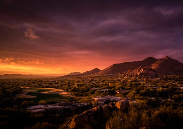 Gorgeous sunset view of the landscape near TerraLane at South Mountain in Phoenix, Arizona