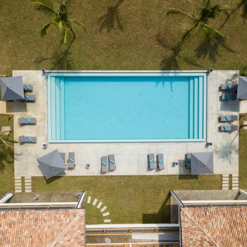 Aerial view of the pool at Highland View Court in Bakersfield, California