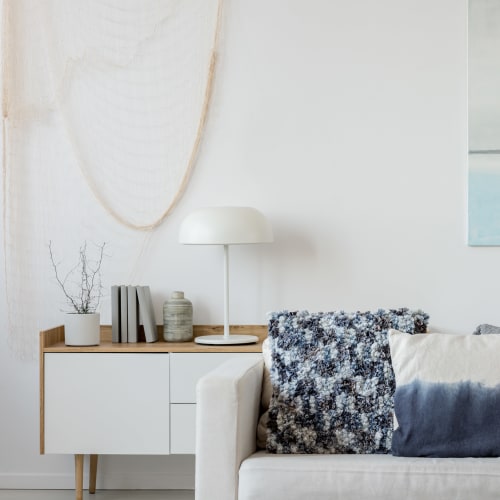 A furnished living room in a home at Madigan in Joint Base Lewis McChord, Washington