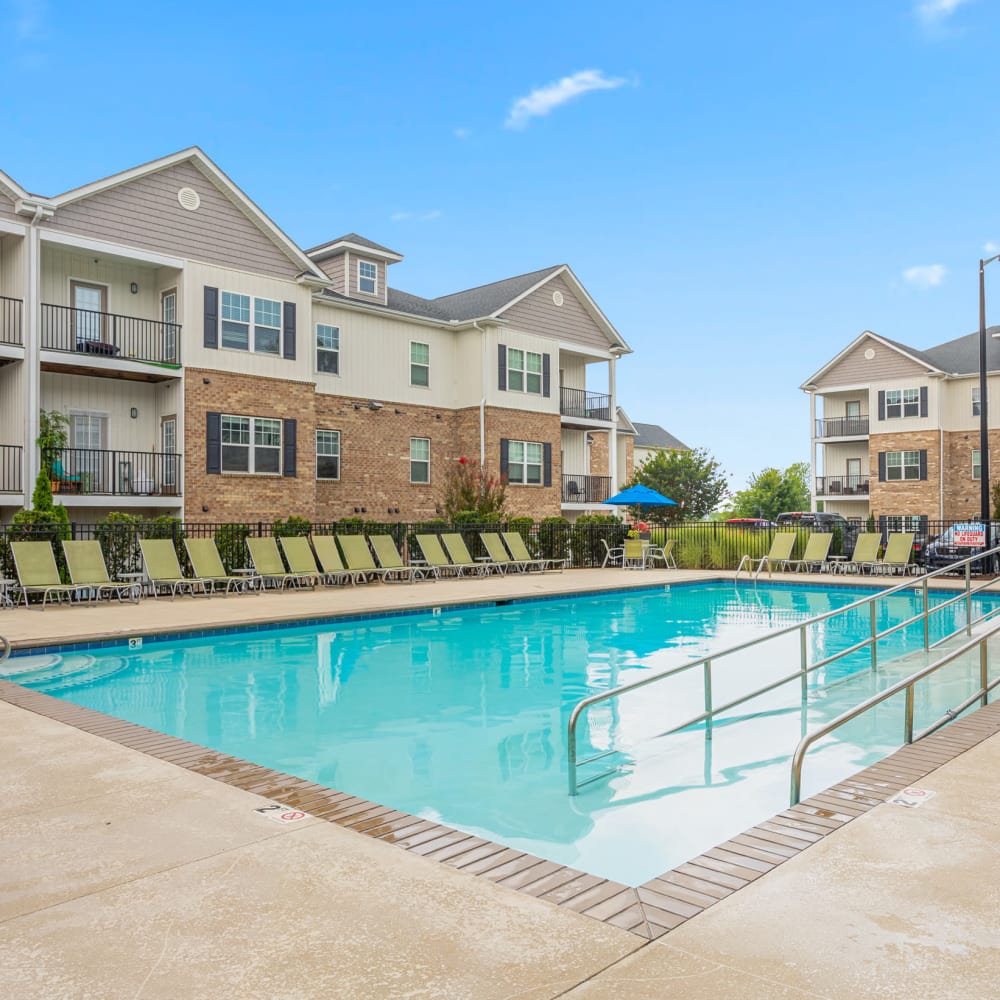 Aerial view of the saltwater swimming pool at Retreat at the Park in Burlington, North Carolina