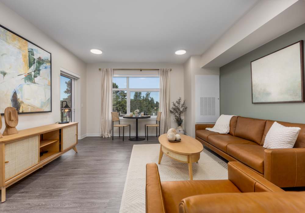 model apartment living room at Clearwater Beaverton in Beaverton, Oregon