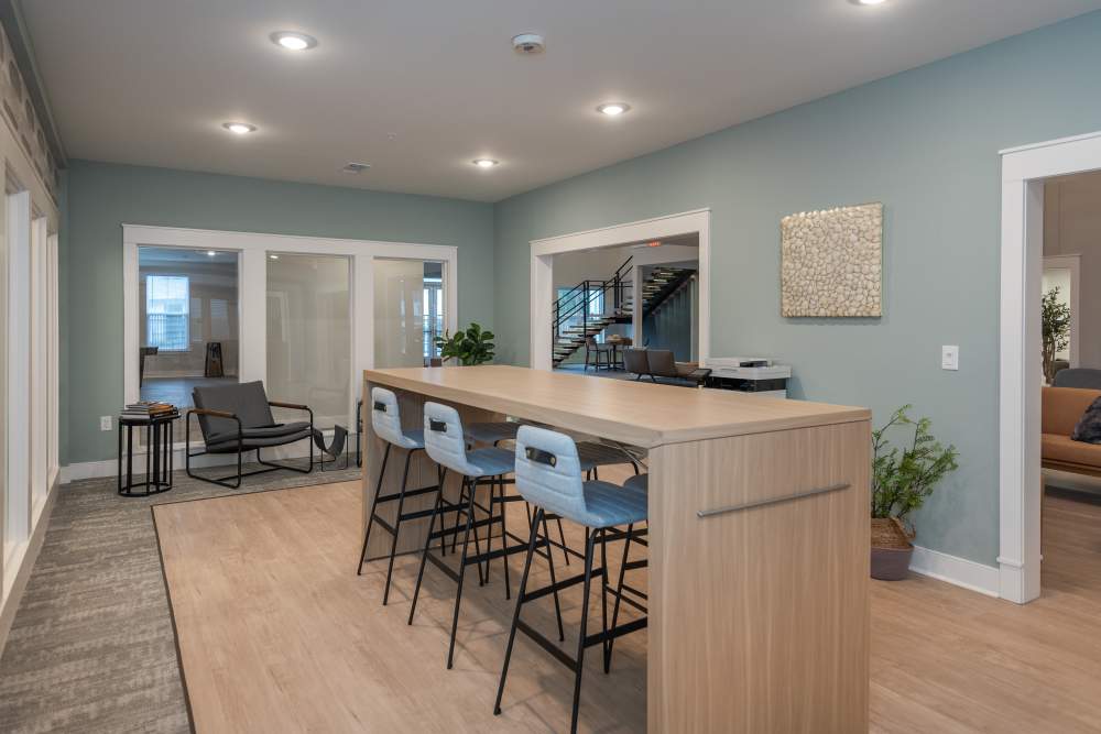 Modern style clubhouse lounge area at Attain at Chic’s Beach, Virginia Beach, Virginia