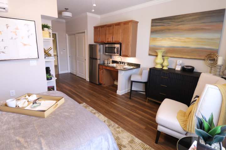 Experience comfort at The Landing at Frisco! Our stylish studio apartments offer modern amenities and a warm, inviting atmosphere.
