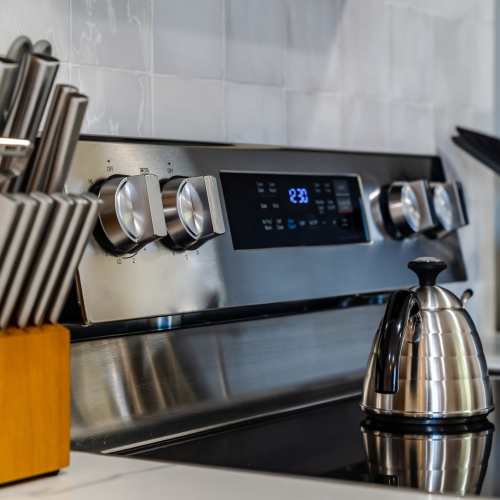 Stainless steel appliances at Flatiron West Trade in Charlotte, North Carolina