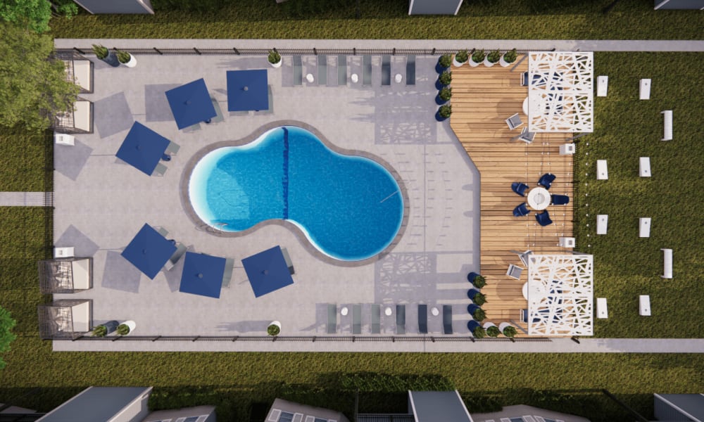 Aerial of pool at The Emory in Pensacola, Florida