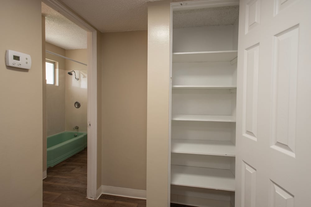 Extra storage with shelving at Country Club Gardens in Sacramento, California
