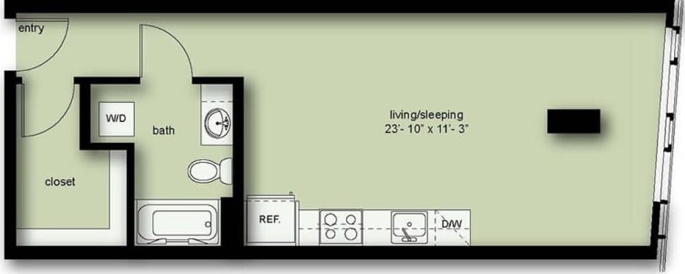 Studio 1 Bath Income Qualified A03 Floorplan