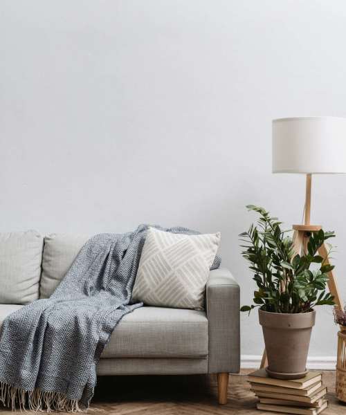 Sofa, plant and lamp at Shea Ravines in Wyoming, Michigan
