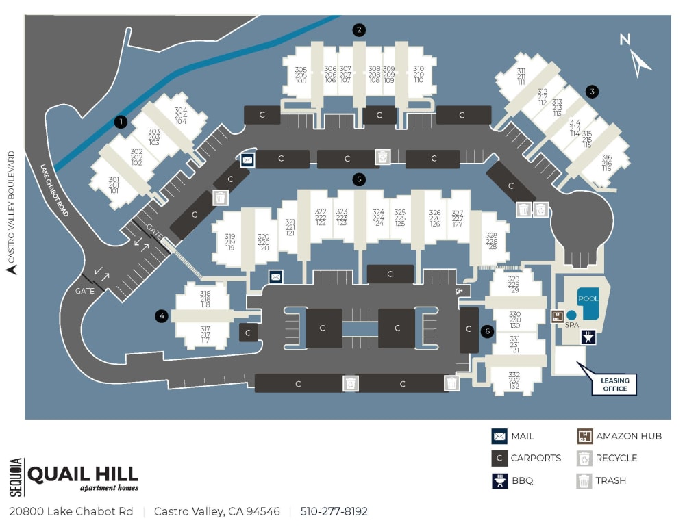 Community site map for Quail Hill Apartment Homes in Castro Valley, California