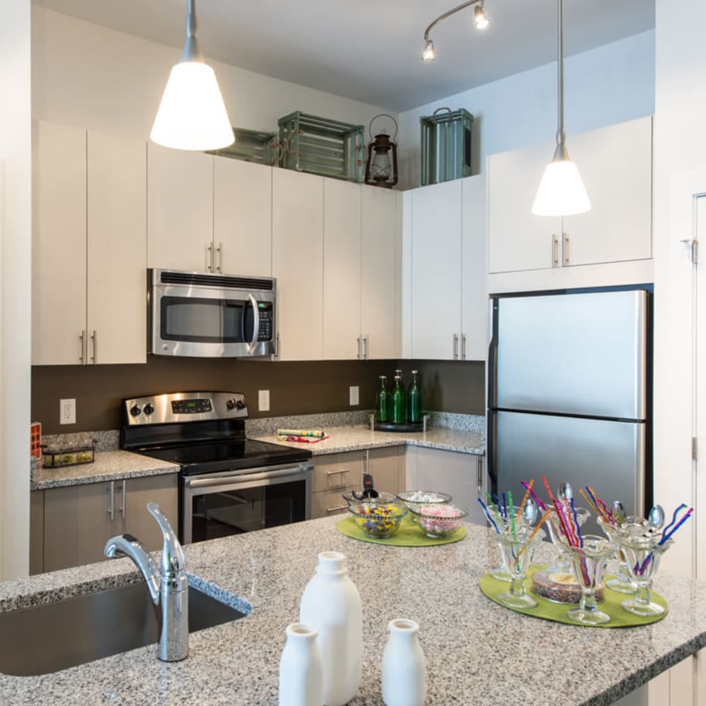 A modern kitchen with stainless-steel appliances at Solaire 10914 Georgia in Silver Spring, Maryland