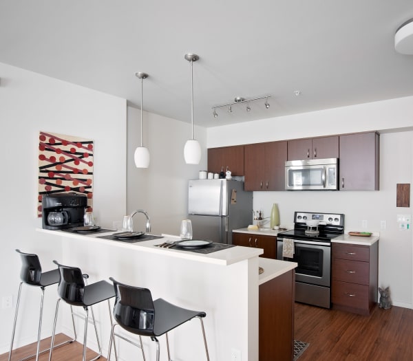 Bright and modern kitchen in model home at Grant Park Village