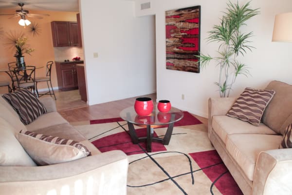 Model living room at Lime Tree Village