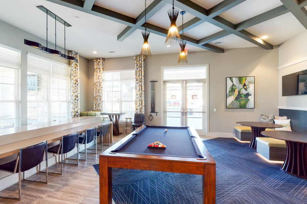 Modern architecture and decor in the resident clubhouse at The Palmer in Charlotte, North Carolina