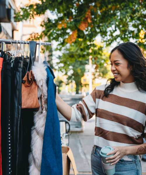 Resident woman shopping clothes near Wildwood Creek in Grapevine, Texas