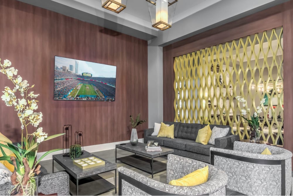 Modern architecture and decor in the resident clubhouse at The Palmer in Charlotte, North Carolina