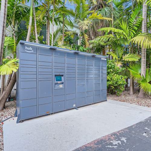 Secure package lockers at Ludlam Point in Miami, Florida