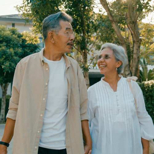Couple outside Hilltop Senior in Irvington, New Jersey