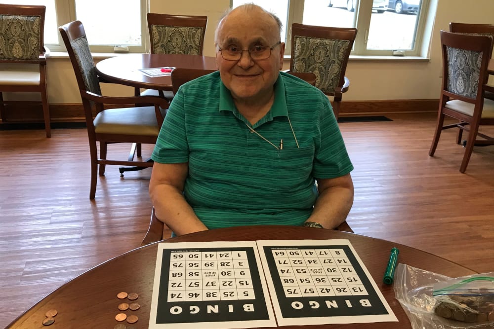 Resident playing bingo at Prairie Hills Cedar Rapids in Cedar Rapids, Iowa.