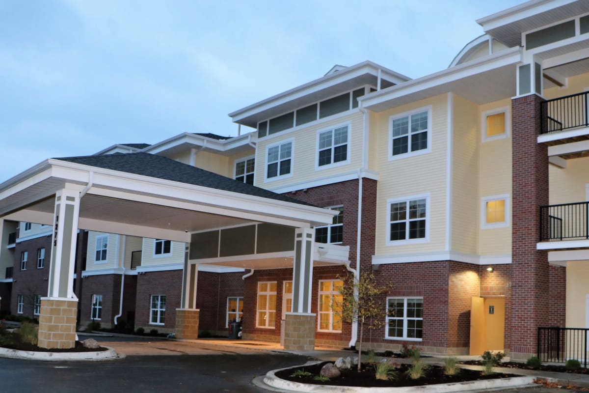 The building exterior at Keystone Place at Forevergreen in North Liberty, Iowa