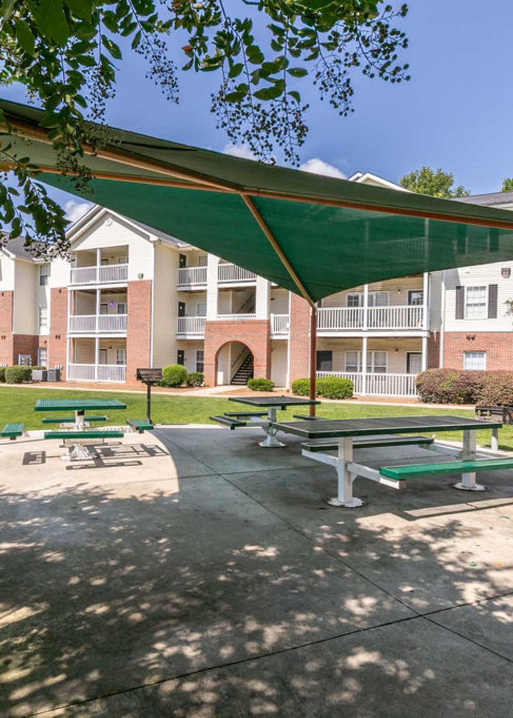 A covered outdoor seating area at Ten68 West in Dallas, Georgia