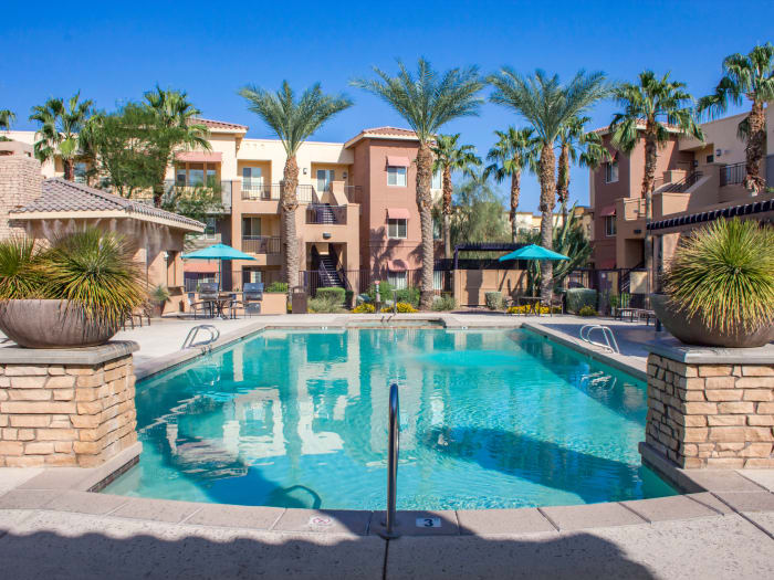Beautiful swimming pool area at The Residences at Stadium Village in Surprise, Arizona