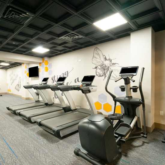 A fitness center at Flats on Fifth in Louisville, Kentucky