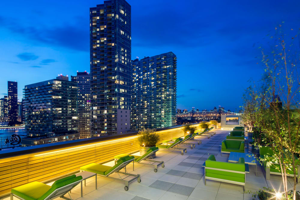 Amazing rooftop lounge with great view of the city at The Maximilian in Queens, New York