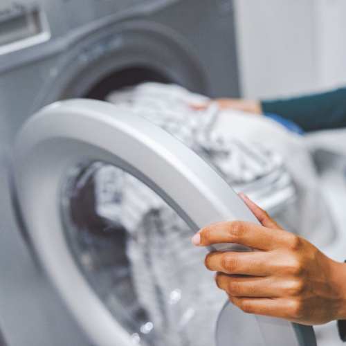 Laundry room at 353 Main Street Family Apartments in Redwood City, California