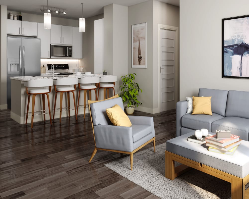 Rendering of an open-concept floor plan at The Abbey at Sonterra in San Antonio, Texas