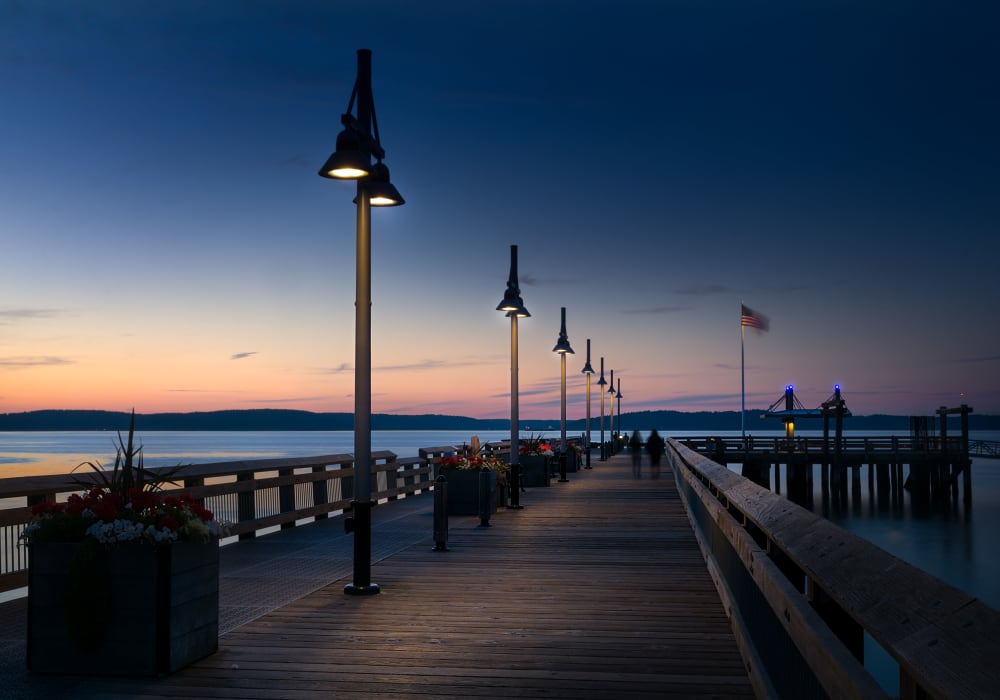 Beautiful dock on the ocean to enjoy sunsets near The Meadows in Tacoma, Washington