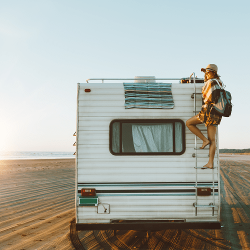 RV on a beach near A-American Self Storage in Hemet, California